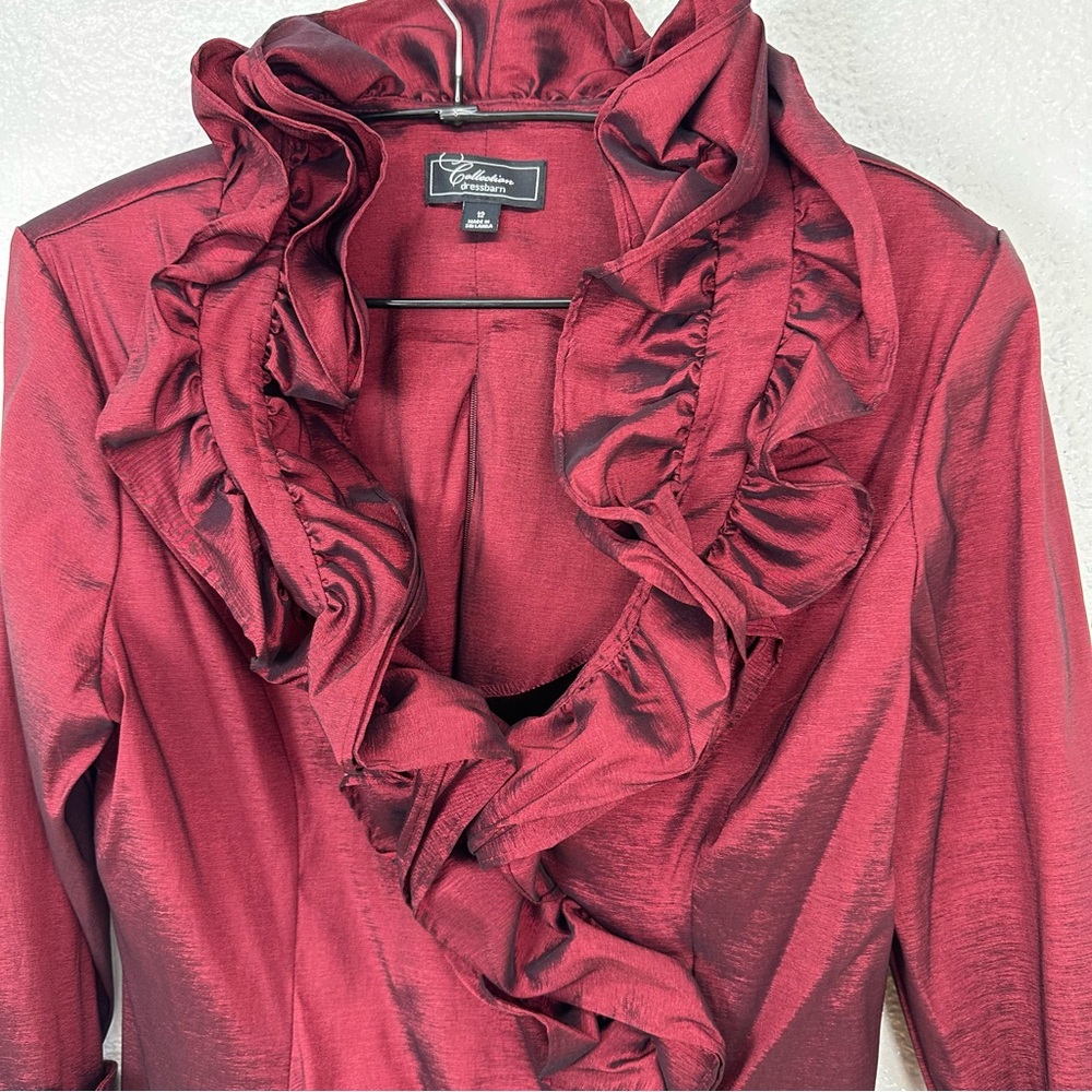 Collection Dressbarn holiday Blouse Metallic Ruffle Wine 12 Whimsigoth Vampy - Picture 2 of 10